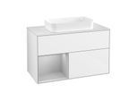 Villeroy und Boch Finion Waschtischunterschrank F651GJGF 100x60,3x50,1cm, Regal links Light grey matt, Glossy white lacquer