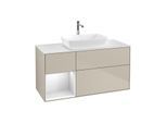Villeroy und Boch Finion Waschtischunterschrank G821MTHH 120cm, Abdeckplatte white matt, Emotion, Regale White matt lacquer, Sand Matt Lacquer