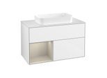 Villeroy und Boch Finion Waschtischunterschrank F651HHGF 100x60,3x50,1cm, Regal links Sand Matt Lacquer, Glossy white lacquer