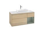 Villeroy und Boch Finion Waschtischunterschrank G831GMPC 120cm, Abdeckplatte white matt, Emotion, Regale Olive matt lacquer, Oak Veneer