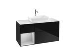 Villeroy und Boch Finion Waschtischunterschrank G821GJPH 120cm, Abdeckplatte white matt, Emotion, Regale Light grey matt lacquer, Glossy Black Lacquer