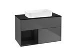 Villeroy und Boch Finion Waschtischunterschrank F652PHGK 100x60,3x50,1cm, Regal links Glossy Black Lacquer, Anthracite matt