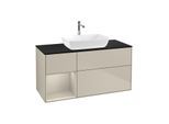 Villeroy und Boch Finion Waschtischunterschrank G822HHHH 120cm, Abdeckplatte black matt, Emotion, Regale sand matt lacquer, Sand Matt Lacquer