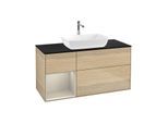 Villeroy und Boch Finion Waschtischunterschrank G822HHPC 120cm, Abdeckplatte black matt, Emotion, Regale sand matt lacquer, Oak Veneer