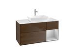 Villeroy und Boch Finion Waschtischunterschrank G831GJGN 120cm, Abdeckplatte white matt, Emotion, Regale Light grey matt lacquer, Walnut veneer