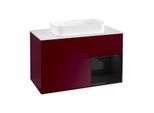 Villeroy und Boch Finion Waschtischunterschrank F661PHHB 100x60,3x50,1cm, Regal rechts Glossy Black Lacquer, Peony Matt