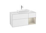 Villeroy und Boch Finion Waschtischunterschrank G831HHGF 120cm, Abdeckplatte white matt, Emotion, Regale sand matt lacquer, Glossy white lacquer