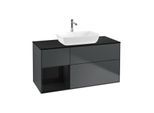Villeroy und Boch Finion Waschtischunterschrank G822PHHG 120cm, Abdeckplatte black matt, Emotion, Regale Glossy black lacquer, Midnight Blue Matt Lacquer