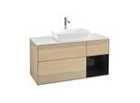 Villeroy und Boch Finion Waschtischunterschrank G831PHPC 120cm, Abdeckplatte white matt, Emotion, Regale Glossy black lacquer, Oak Veneer