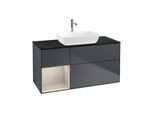 Villeroy und Boch Finion Waschtischunterschrank G822HHHG 120cm, Abdeckplatte black matt, Emotion, Regale sand matt lacquer, Midnight Blue Matt Lacquer