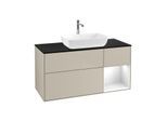 Villeroy und Boch Finion Waschtischunterschrank F832GFHH 120cm, Abdeckplatte black matt, Regale Glossy white lacquer, Sand Matt Lacquer