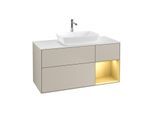 Villeroy und Boch Finion Waschtischunterschrank G831HFHH 120cm, Abdeckplatte white matt, Emotion, Regale Gold matt lacquer, Sand Matt Lacquer