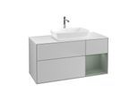 Villeroy und Boch Finion Waschtischunterschrank F831GMGJ 120cm, Abdeckplatte white matt, Regale Olive matt lacquer, Light grey matt