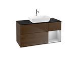 Villeroy und Boch Finion Waschtischunterschrank F832GJGN 120cm, Abdeckplatte black matt, Regale Light grey matt lacquer, Walnut veneer
