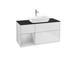 Villeroy und Boch Finion Waschtischunterschrank G822GJMT 120cm, Abdeckplatte black matt, Emotion, Regale Light grey matt lacquer, White matt lacquer