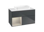 Villeroy und Boch Finion Waschtischunterschrank G651HHHG 100x60,3x50,1cm, Regal links Sand Matt Lacquer, Midnight Blue Matt Lacquer