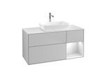Villeroy und Boch Finion Waschtischunterschrank F831MTGJ 120cm, Abdeckplatte white matt, Regale White matt lacquer, Light grey matt