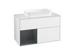 Villeroy und Boch Finion Waschtischunterschrank G651HGGF 100x60,3x50,1cm, Regal links Midnight Blue Matt Lacquer, Glossy white lacquer