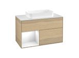 Villeroy und Boch Finion Waschtischunterschrank G651GFPC 100x60,3x50,1cm, Regal links Glossy white lacquer, Oak Veneer
