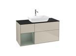 Villeroy und Boch Finion Waschtischunterschrank G822GMHH 120cm, Abdeckplatte black matt, Emotion, Regale Olive matt lacquer, Sand Matt Lacquer