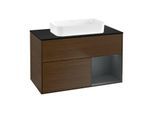 Villeroy und Boch Finion Waschtischunterschrank G662HGGN 100x60,3x50,1cm, Regal rechts Midnight Blue Matt Lacquer, Walnut veneer