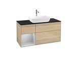 Villeroy und Boch Finion Waschtischunterschrank G822GJPC 120cm, Abdeckplatte black matt, Emotion, Regale Light grey matt lacquer, Oak Veneer