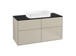 Villeroy und Boch Finion Waschtischunterschrank F67200HH 120x60,3x50,1cm, Glass Black Matt, Sand Matt Lacquer