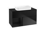 Villeroy und Boch Finion Waschtischunterschrank G652PHPD 100x60,3x50,1cm, Regal links Glossy Black Lacquer, Black matt lacquer