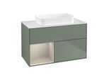 Villeroy und Boch Finion Waschtischunterschrank G651HHGM 100x60,3x50,1cm, Regal links Sand Matt Lacquer, Olive Matt Lacquer