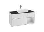 Villeroy und Boch Finion Waschtischunterschrank F832GJMT 120cm, Abdeckplatte black matt, Regale Light grey matt lacquer, White matt lacquer