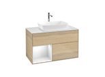 Villeroy und Boch Finion Waschtischunterschrank F771GFPC 100cm, Abdeckplatte white matt, Regale Glossy white lacquer, Oak Veneer