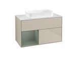 Villeroy und Boch Finion Waschtischunterschrank G651GMHH 100x60,3x50,1cm, Regal links Olive Matt Lacquer, Sand Matt Lacquer