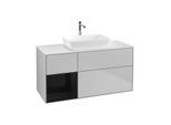 Villeroy und Boch Finion Waschtischunterschrank G821PHGJ 120cm, Abdeckplatte white matt, Emotion, Regale Glossy black lacquer, Light grey matt