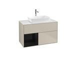 Villeroy und Boch Finion Waschtischunterschrank F771PHHH 100cm, Abdeckplatte white matt, Regale Glossy black lacquer, Sand Matt Lacquer