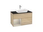 Villeroy und Boch Finion Waschtischunterschrank F772HHPC 100cm, Abdeckplatte black matt, Regale sand matt lacquer, Oak Veneer