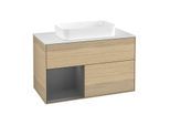 Villeroy und Boch Finion Waschtischunterschrank G651GKPC 100x60,3x50,1cm, Regal links Anthracite matt, Oak Veneer