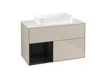 Villeroy und Boch Finion Waschtischunterschrank G651PHHH 100x60,3x50,1cm, Regal links Glossy Black Lacquer, Sand Matt Lacquer