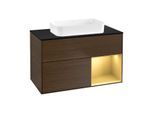 Villeroy und Boch Finion Waschtischunterschrank F662HFGN 100x60,3x50,1cm, Regal rechts Gold matt, Walnut veneer