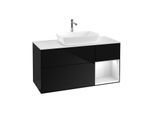 Villeroy und Boch Finion Waschtischunterschrank G831MTPH 120cm, Abdeckplatte white matt, Emotion, Regale White matt lacquer, Glossy Black Lacquer