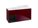 Villeroy und Boch Finion Waschtischunterschrank F681PHHB 120x60,3x50,1cm, Regal links Glossy Black Lacquer, Peony Matt