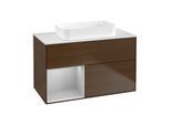 Villeroy und Boch Finion Waschtischunterschrank G651GJGN 100x60,3x50,1cm, Regal links Light grey matt, Walnut veneer