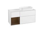Villeroy und Boch Finion Waschtischunterschrank F681GNGF 120x60,3x50,1cm, Regal links Walnut veneer, Glossy white lacquer