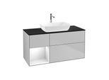 Villeroy und Boch Finion Waschtischunterschrank G822GFGJ 120cm, Abdeckplatte black matt, Emotion, Regale Glossy white lacquer, Light grey matt