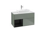 Villeroy und Boch Finion Waschtischunterschrank F771PHGM 100cm, Abdeckplatte white matt, Regale Glossy black lacquer, Olive Matt Lacquer