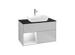 Villeroy und Boch Finion Waschtischunterschrank F772MTGJ 100cm, Abdeckplatte black matt, Regale White matt lacquer, Light grey matt