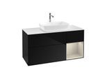 Villeroy und Boch Finion Waschtischunterschrank F831HHPH 120cm, Abdeckplatte white matt, Regale sand matt lacquer, Glossy Black Lacquer