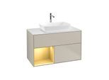 Villeroy und Boch Finion Waschtischunterschrank F771HFHH 100cm, Abdeckplatte white matt, Regale Gold matt lacquer, Sand Matt Lacquer