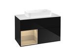 Villeroy und Boch Finion Waschtischunterschrank G651PCPH 100x60,3x50,1cm, Regal links Oak Veneer, Glossy Black Lacquer