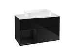 Villeroy und Boch Finion Waschtischunterschrank G651PHPH 100x60,3x50,1cm, Regal links Glossy Black Lacquer, Glossy Black Lacquer