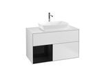 Villeroy und Boch Finion Waschtischunterschrank F771PHMT 100cm, Abdeckplatte white matt, Regale Glossy black lacquer, White matt lacquer